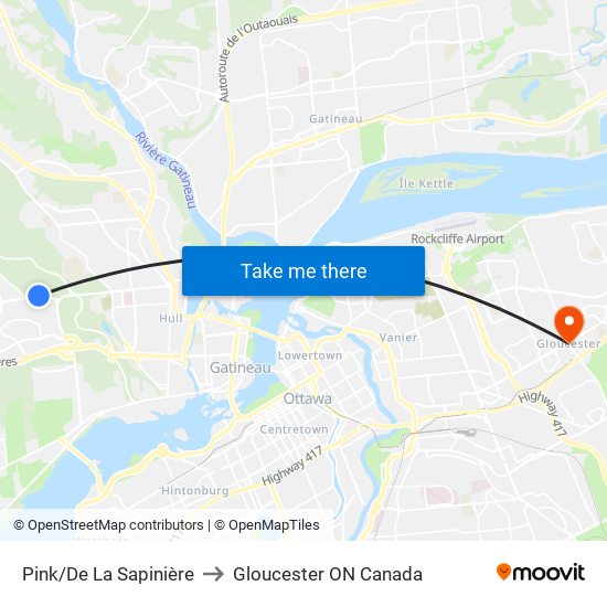 Pink/De La Sapinière to Gloucester ON Canada map