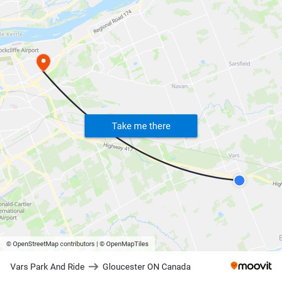 Vars Park And Ride to Gloucester ON Canada map