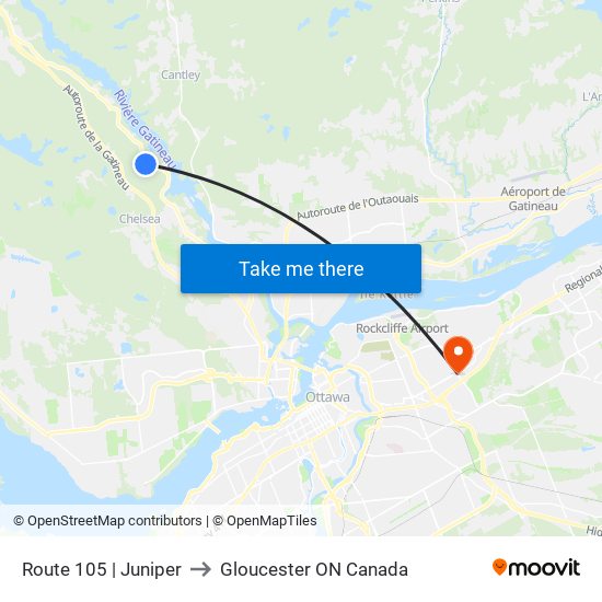 Route 105 | Juniper to Gloucester ON Canada map