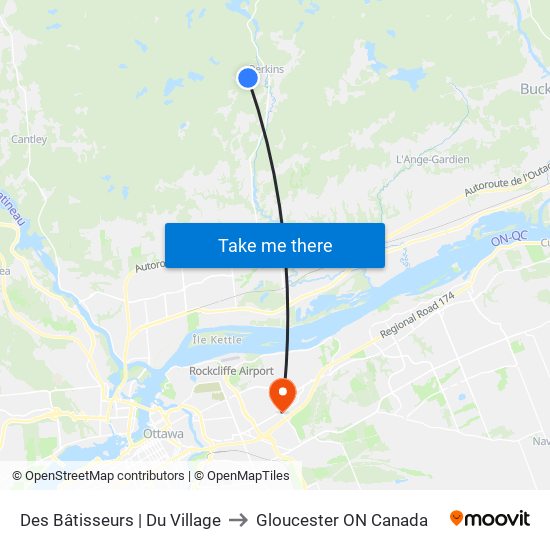 Des Bâtisseurs | Du Village to Gloucester ON Canada map