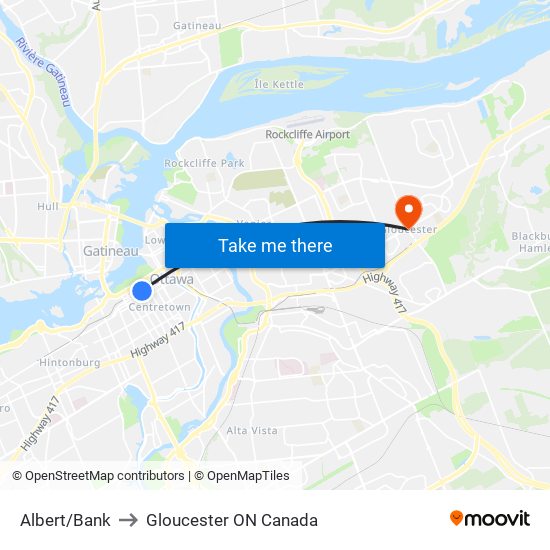 Albert/Bank to Gloucester ON Canada map