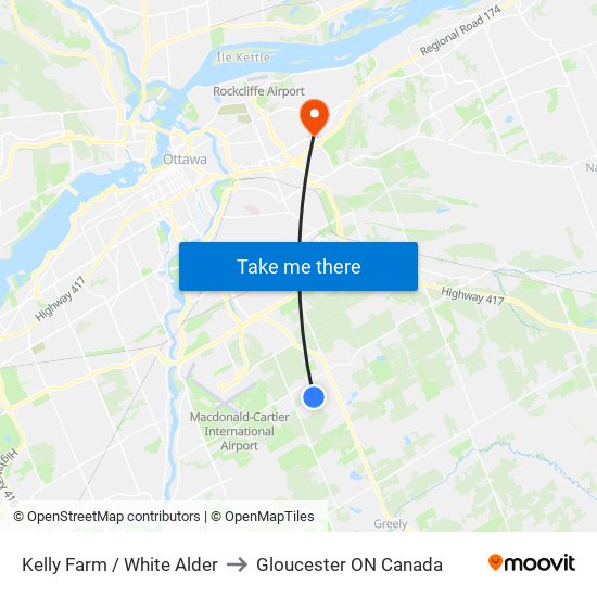 Kelly Farm / White Alder to Gloucester ON Canada map
