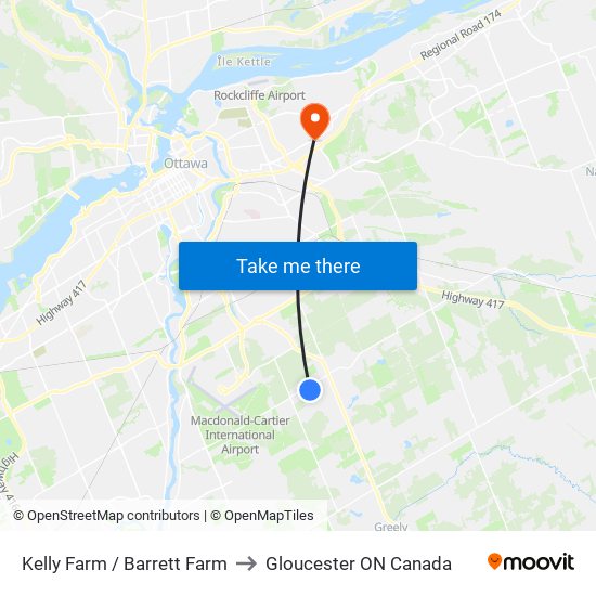 Kelly Farm / Barrett Farm to Gloucester ON Canada map