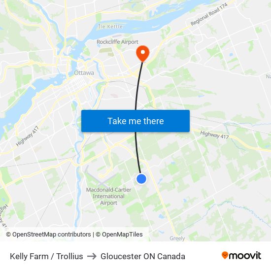 Kelly Farm / Trollius to Gloucester ON Canada map