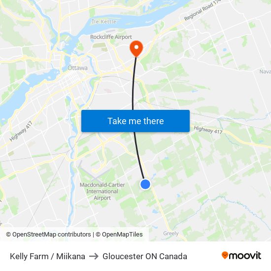 Kelly Farm / Miikana to Gloucester ON Canada map