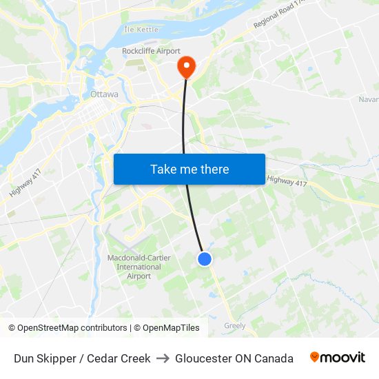 Dun Skipper / Cedar Creek to Gloucester ON Canada map