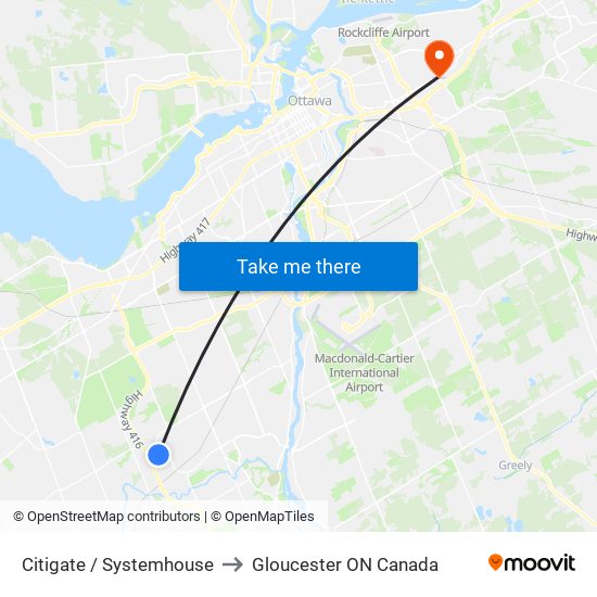 Citigate / Systemhouse to Gloucester ON Canada map