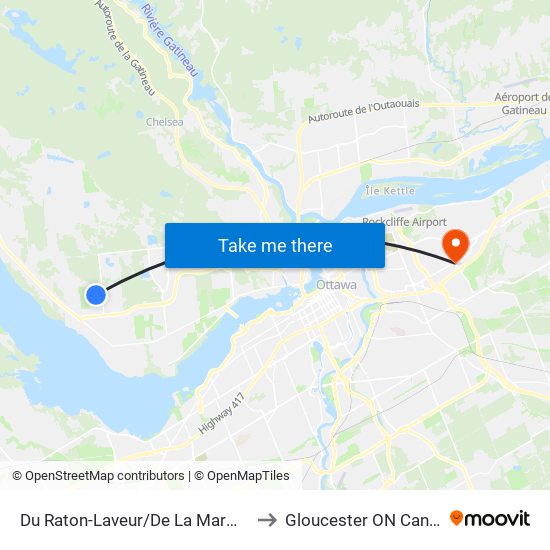 Du Raton-Laveur/De La Marmotte to Gloucester ON Canada map