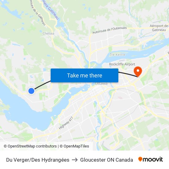 Du Verger/Des Hydrangées to Gloucester ON Canada map