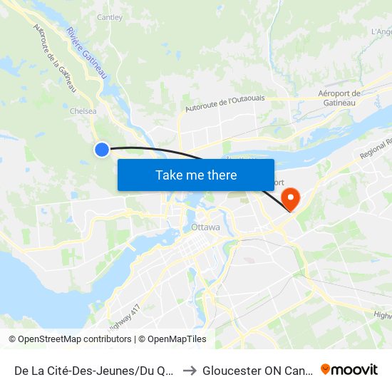 De La Cité-Des-Jeunes/Du Quartz to Gloucester ON Canada map