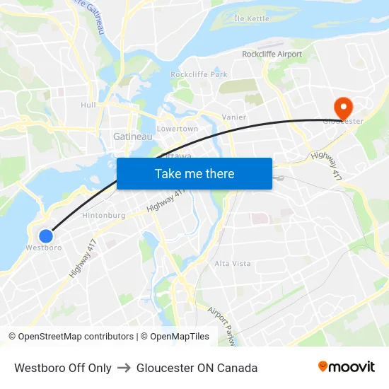 Westboro Off Only to Gloucester ON Canada map