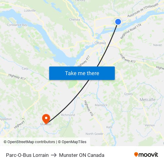 Parc-O-Bus Lorrain to Munster ON Canada map