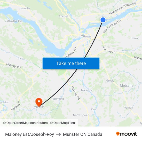 Maloney Est/Joseph-Roy to Munster ON Canada map