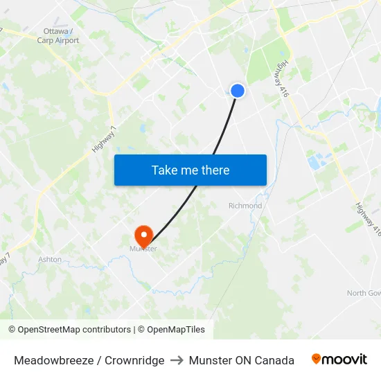 Meadowbreeze / Crownridge to Munster ON Canada map