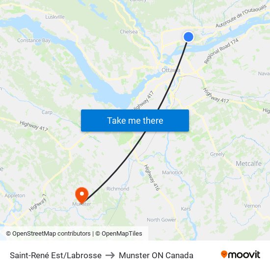 Saint-René Est/Labrosse to Munster ON Canada map