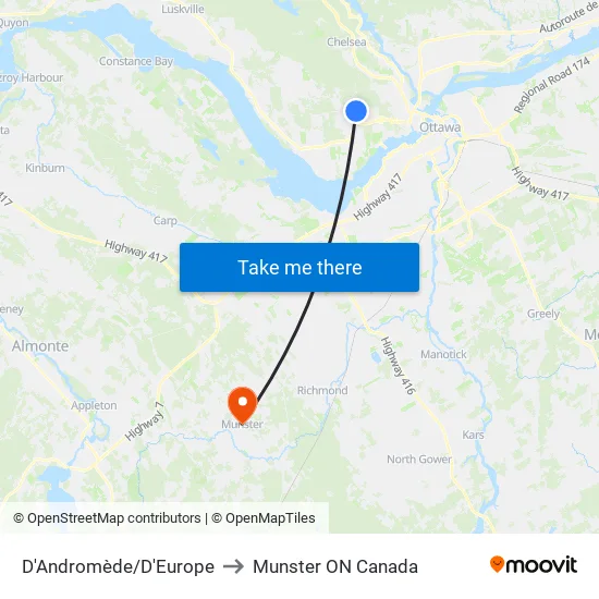 D'Andromède/D'Europe to Munster ON Canada map