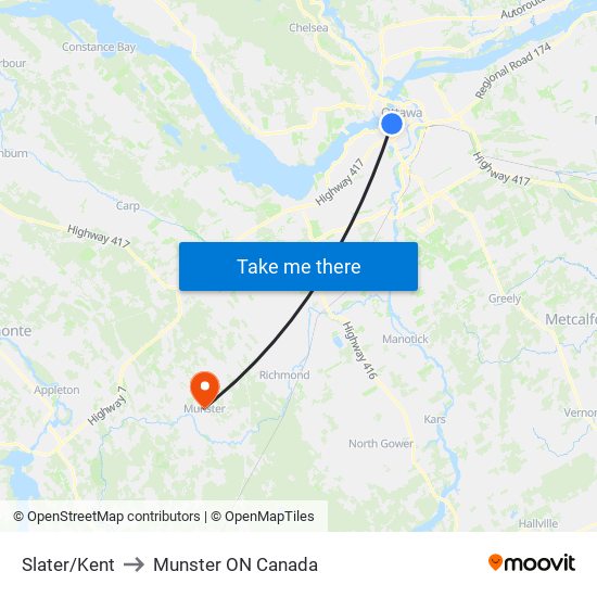 Slater/Kent to Munster ON Canada map