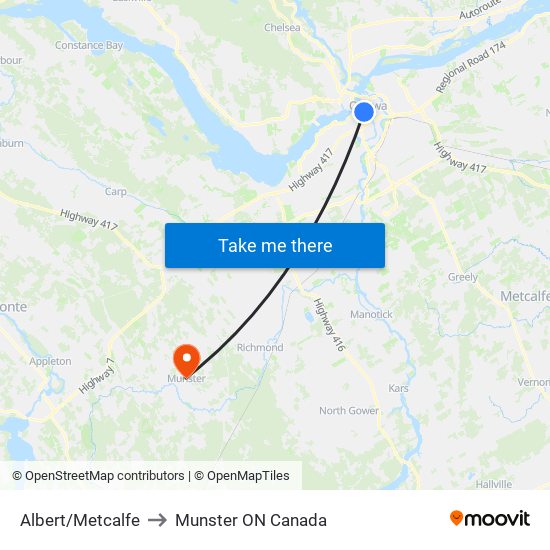 Albert/Metcalfe to Munster ON Canada map