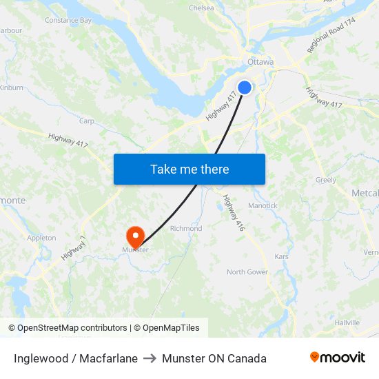 Inglewood / Macfarlane to Munster ON Canada map