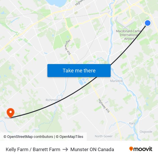 Kelly Farm / Barrett Farm to Munster ON Canada map