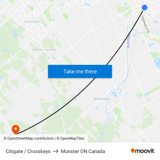 Citigate / Crosskeys to Munster ON Canada map