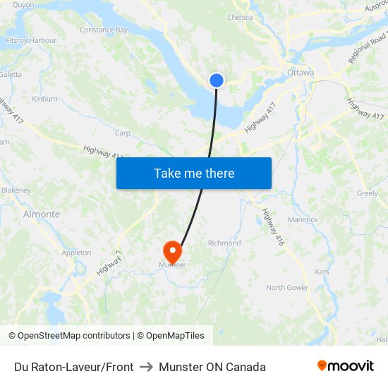 Du Raton-Laveur/Front to Munster ON Canada map