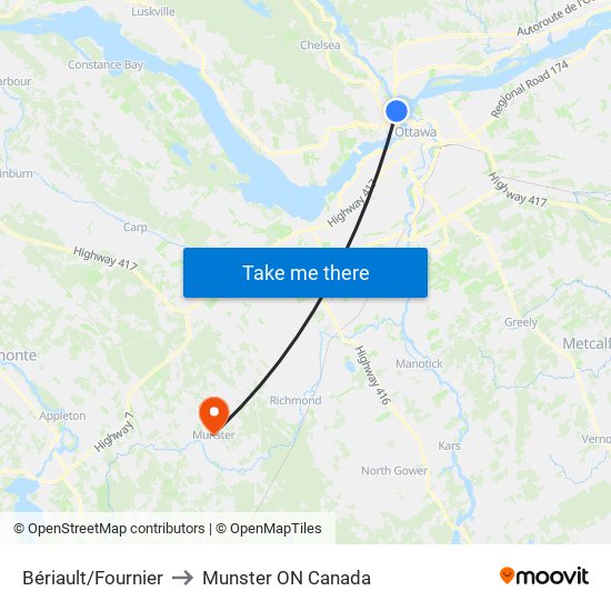 Bériault/Fournier to Munster ON Canada map