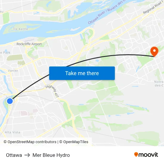 Ottawa to Mer Bleue Hydro map
