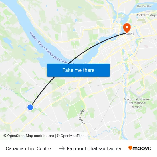 Canadian Tire Centre Station to Fairmont Chateau Laurier Ottawa map