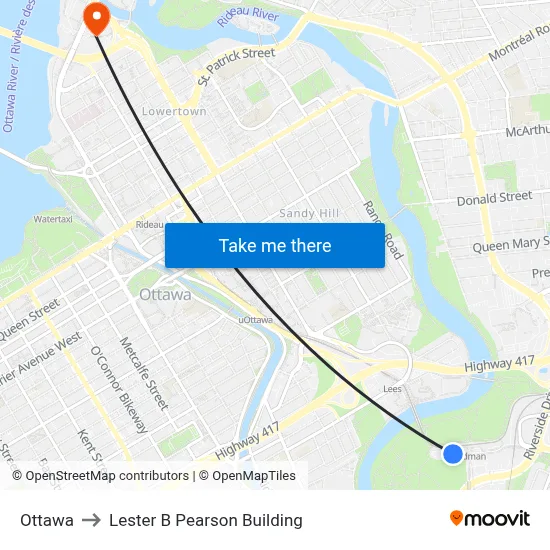 Ottawa to Lester B Pearson Building map