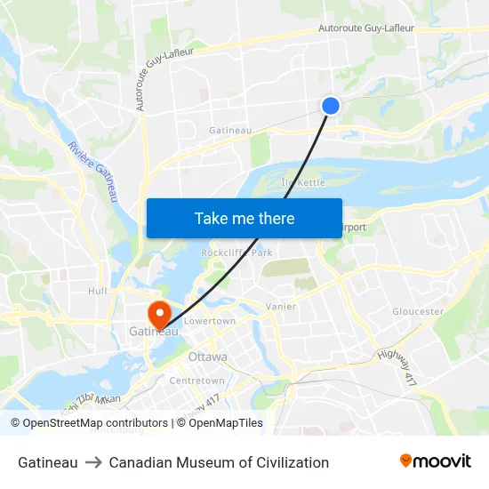 Gatineau to Canadian Museum of Civilization map