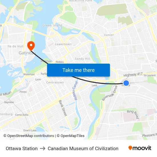 Ottawa Station to Canadian Museum of Civilization map