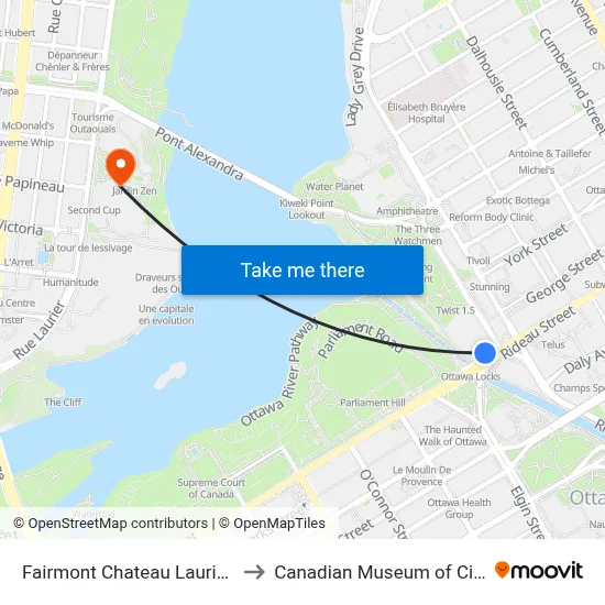 Fairmont Chateau Laurier Ottawa to Canadian Museum of Civilization map