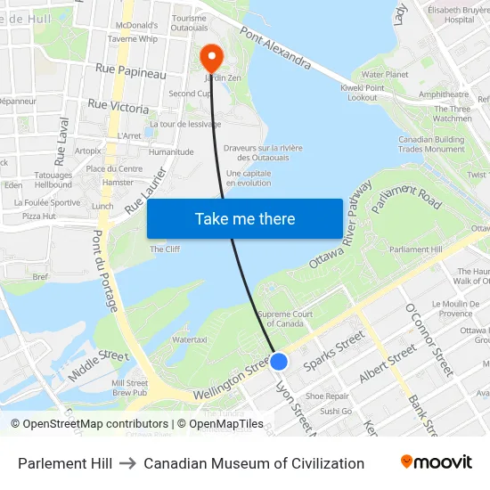 Parlement Hill to Canadian Museum of Civilization map