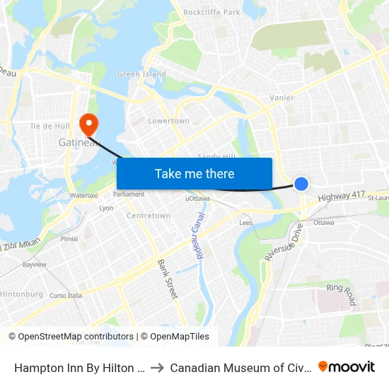 Hampton Inn By Hilton Ottawa to Canadian Museum of Civilization map