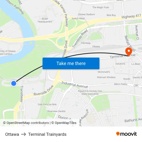 Ottawa to Terminal Trainyards map