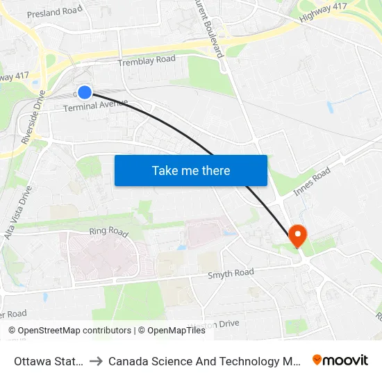 Ottawa Station to Canada Science And Technology Museum map