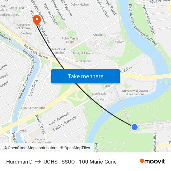 Hurdman D to UOHS - SSUO - 100 Marie-Curie map