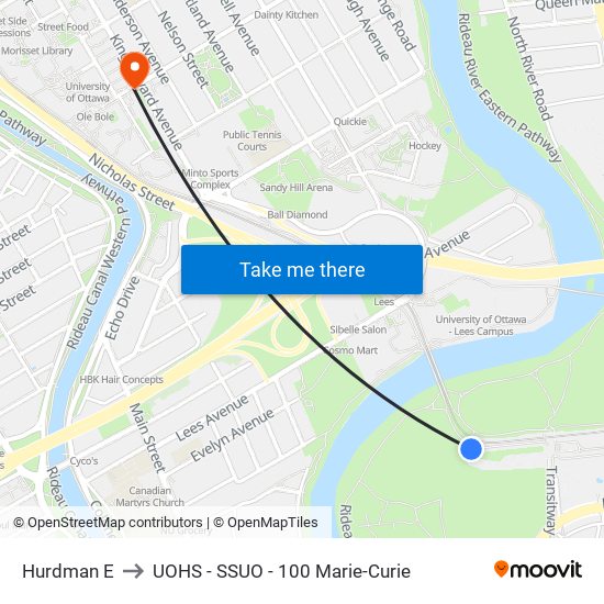 Hurdman E to UOHS - SSUO - 100 Marie-Curie map