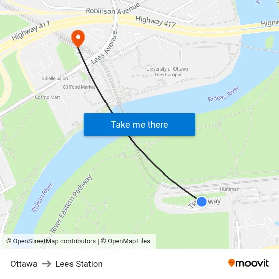Ottawa to Lees Station map