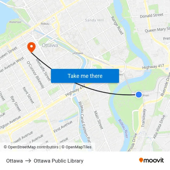 Ottawa to Ottawa Public Library map