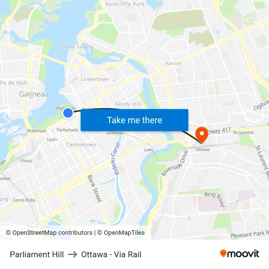 Parliament Hill to Ottawa - Via Rail map