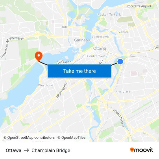 Ottawa to Champlain Bridge map