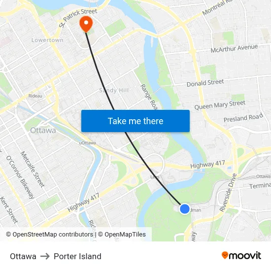 Ottawa to Porter Island map