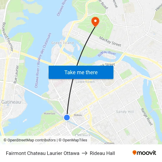 Fairmont Chateau Laurier Ottawa to Rideau Hall map