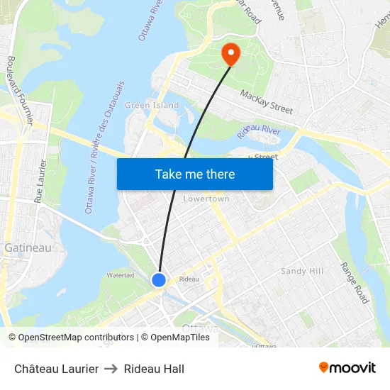 Château Laurier to Rideau Hall map