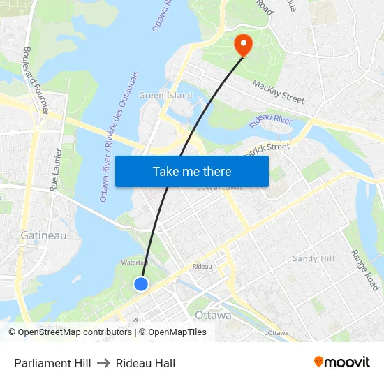 Parliament Hill to Rideau Hall map