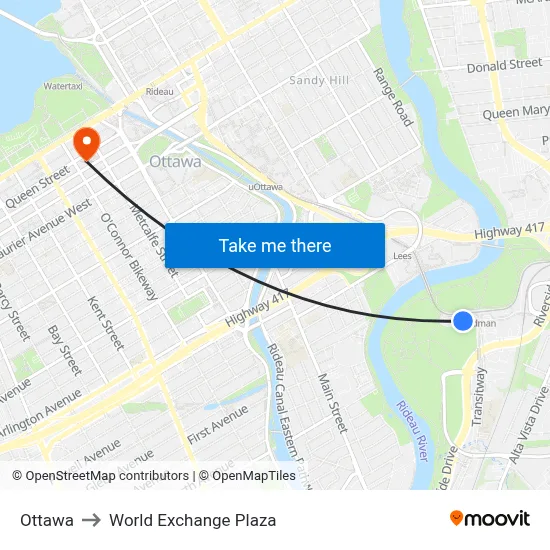 Ottawa to World Exchange Plaza map