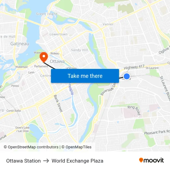 Ottawa Station to World Exchange Plaza map