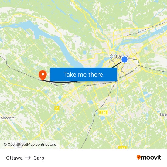Ottawa to Carp map